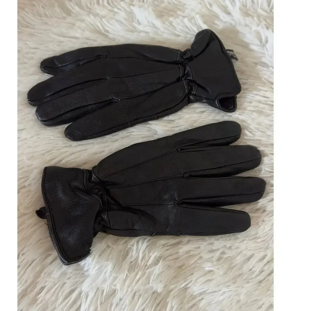 Black Leather Gloves for Men - Sheepskin Insulated, Stylish (Size M)